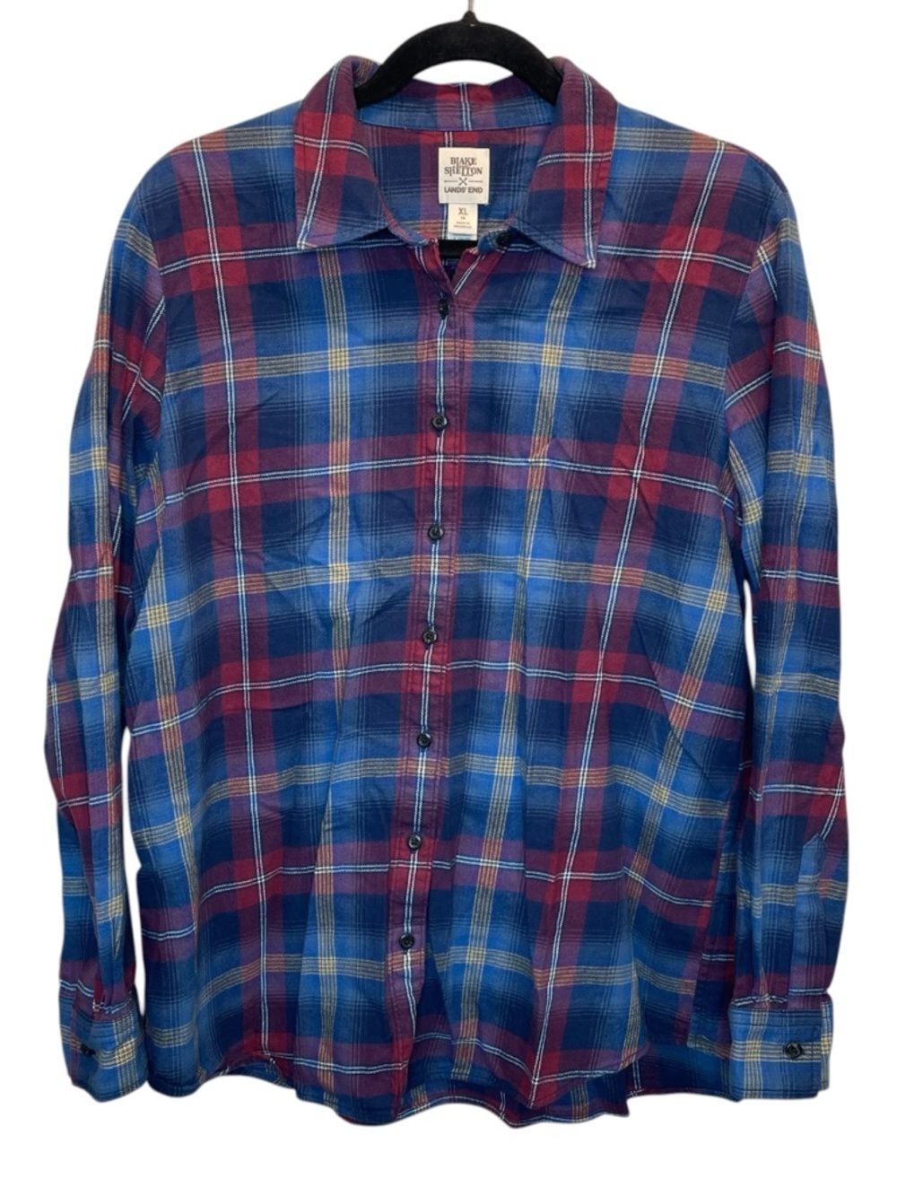 Blake Shelton x Lands End Cotton Flannel Plaid Button Down Blue Red XL 18 EUC - Picture 1 of 6